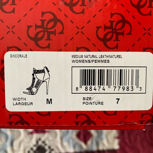 Guess strappy heels, peep toe, gladiator style, US 7, EUC, camel, sexy, neutral - Picture 12 of 12